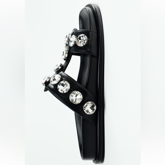 Zara RHINESTONE EMBELLISHED FLAT SANDALS - Picture 4 of 6